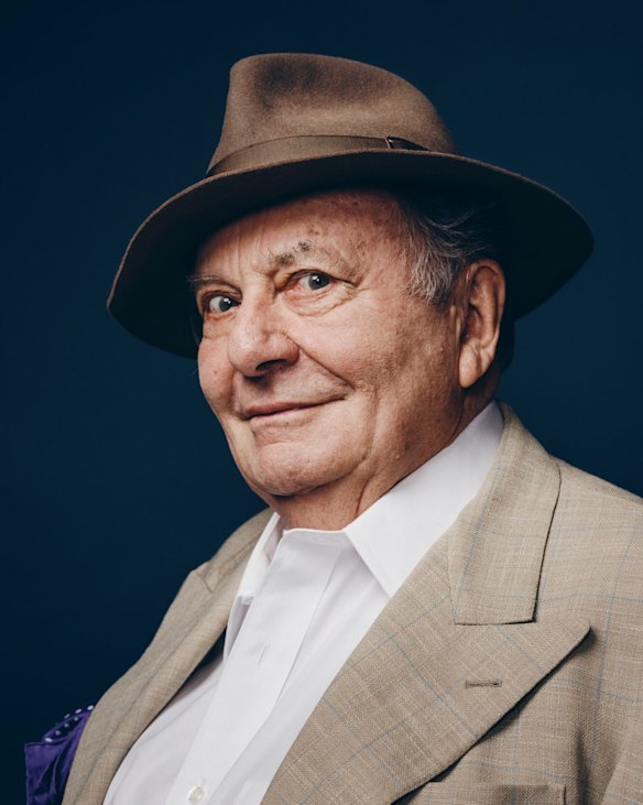 Portrait of Australian comedian, actor, satirist, artist, and author, Barry Humphries. 