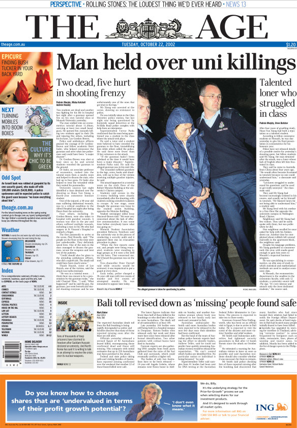 The Age’s front page the day after the shooting.