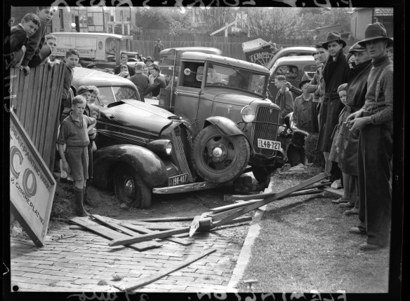 The Herald’s image of the aftermath of the collision on August 27, 1936, digitally scanned from the original glass negative.