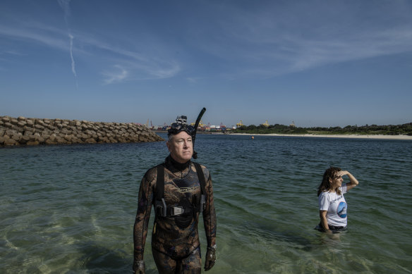 Maria Poulos (right), pictured with Robert Cornelius, said she feared a cruise ship terminal would harm the marine environment at Yarra Bay.