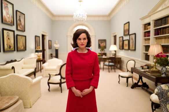 Natalie Portman in the film, Jackie. She's pictured in the White House room Jackie Kennedy helped design.