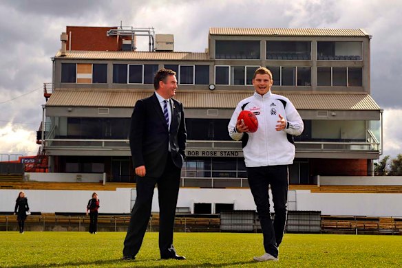 2009: With Heath Shaw at Victoria Park anouncing that Collingwood will play its VFL games at their former home ground.