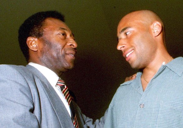 Pele with his son, Edson Cholbi Nascimento, in 1999.