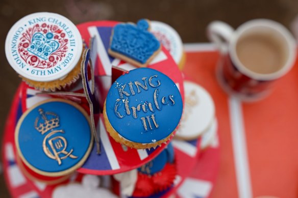 Cupcakes decorated to celebrate the coronation in London.