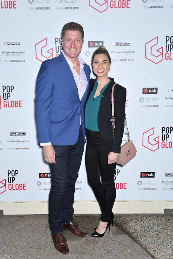 Simon Pryce and Lauren Hannaford at the opening night of the Pop-up Globe.