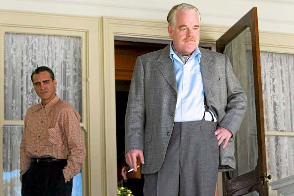 With Joaquin Phoenix in a scene from <i>The Master</I>, for which  Hoffman was nominated  for an Academy Award in 2013.