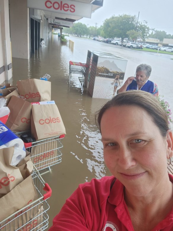  Coles duty manager Marcia Glindermann collecting supplies from the supermarket.