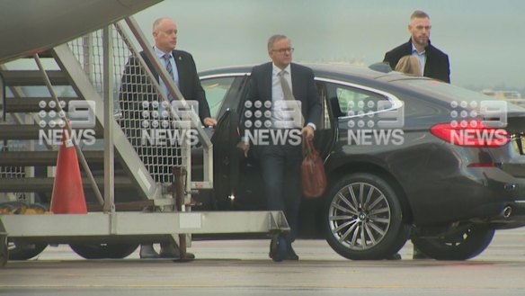 Anthony Albanese arrives in Canberra on Monday morning.