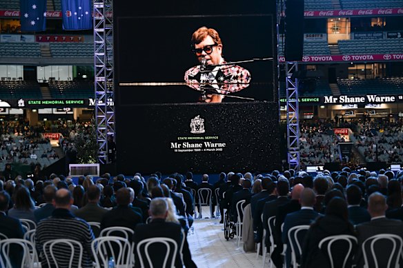 Music star Elton John performed Don't Let the Sun Go Down on Me via a video link.
"He [Warne] was mesmerising, he was brilliant and he loved life," John said.