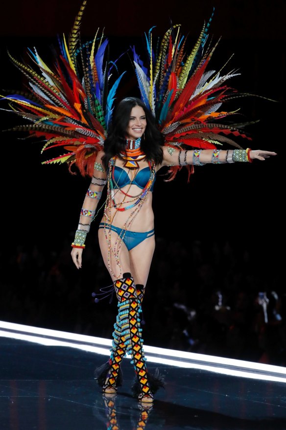 Model Adriana Lima at the Victoria's Secret show, which was criticised for not featuring a single curvy model. Lima later posted on social media that she would no longer take off her clothes for "empty causes".