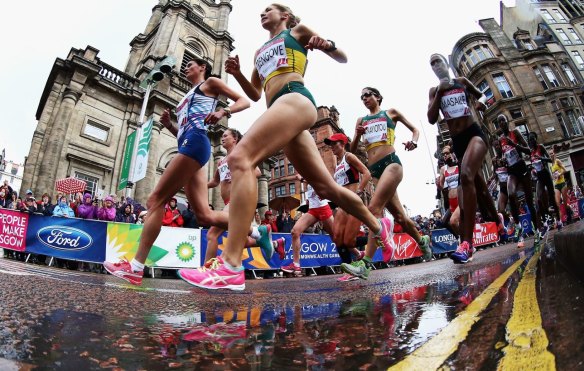 Marathon runners in Glasgow's 2014 Commonwealth Games.