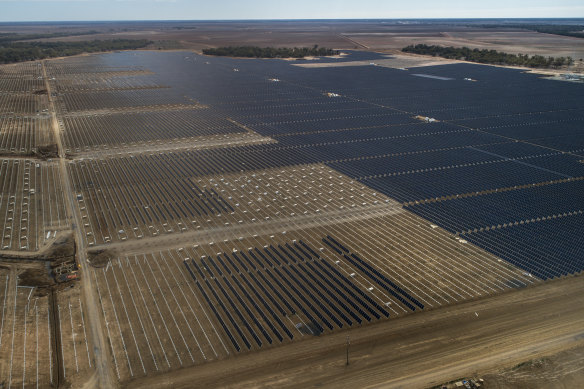 A solar farm under construction in north-western NSW. Solar now has the second-most capacity of any electricity source in Australia, trailing only coal.
