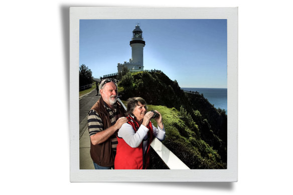 Trish and Wally watch the annual humpback whale migration off Cape Byron. 