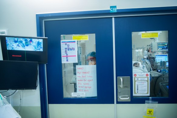 Steph Lord (ICU) nurse in isolation treating a coronavirus patient.