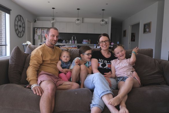 “I’m a nurse, I don’t know how to teach,” says Sarah Richardson, second from right, with husband Tom, left, and children Matilda, 16 months, Meg, 7, and Chloe, 8.