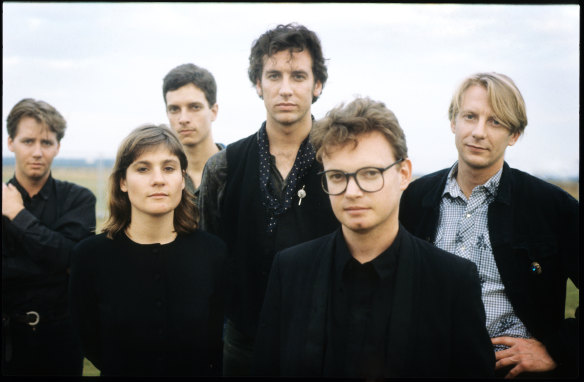 The Triffids, from left, Martyn Casey, Jill Birt,  Alsy MacDonald,  David McComb,  Graham Lee and Robert McComb, in Belgium in August 1988. 