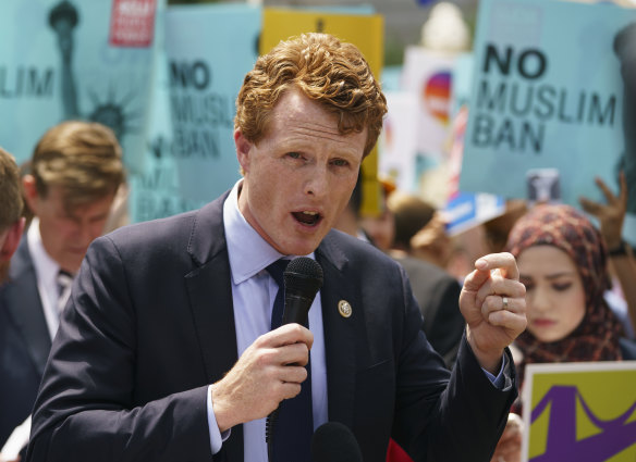 Joe Kennedy speaks in front of the Supreme Court in Washington.