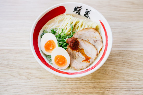 Ramen Danbo’s classic tonkotsu ramen with nitamago (soft boiled egg).