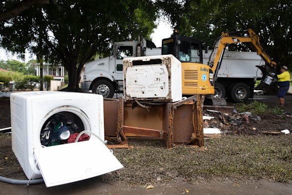 Flood damaged possessions line the streets in Wardell in the Northern Rivers region of NSW.