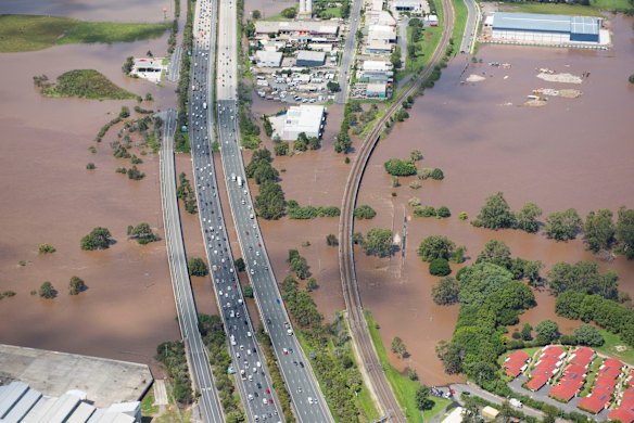 An aerial photo taken on Friday shows flooding in the region.