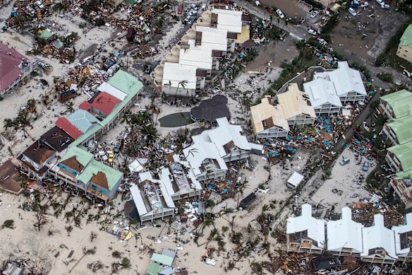 Storm damage in the aftermath of Hurricane Irma, in Dutch Caribbean Sint Maarten.