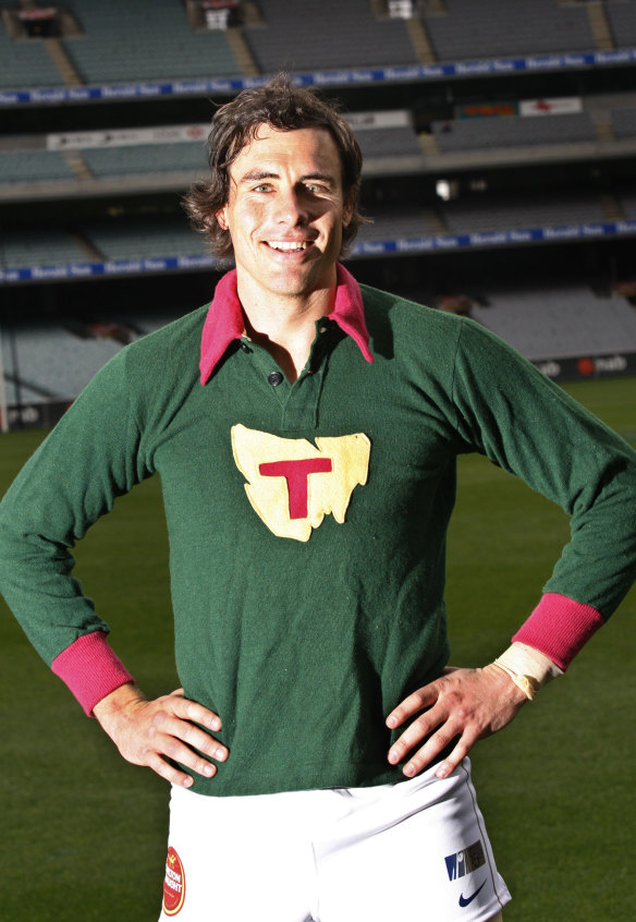 Matthew Richardson poses in a rare Tasmania jumper.