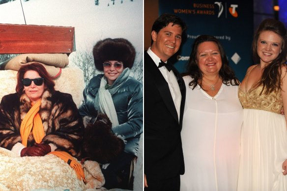 Dynasty trouble: Patrizia Reggiani Martinelli and her psychic Giuseppina Auriemma, left, were charged with the 1995 murder of Martinelli’s ex-husband, Gucci family scion Maurizio Gucci; mining magnate Gina Rinehart, right, pictured with children John and Ginia, has been battling two of her children over a $5 billion trust for 11 years.