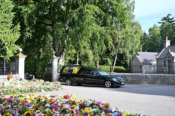The Queen's funeral cortege is seen leaving Balmoral Castle  in Aberdeen, Scotland. 
