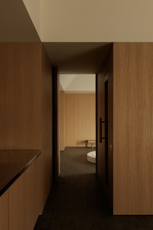 This architect-designed wellness space in Victoria includes a jacuzzi and sauna. 