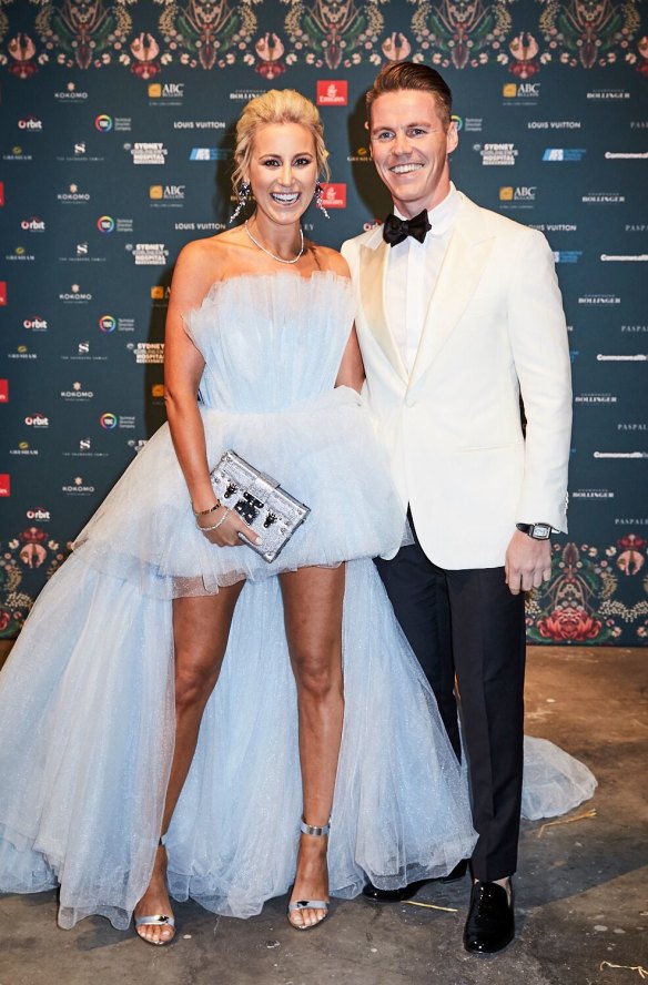 Roxy Jacenko, the mullet dress and her husband, Oliver Curtis, at the Gold Dinner.