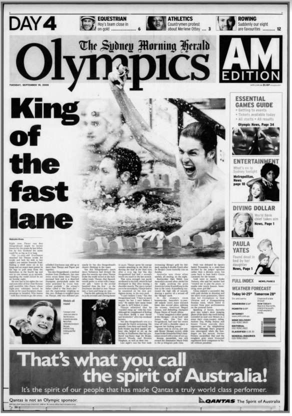 How the Herald reported Pieter van den Hoogenband's victory.