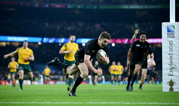 Try-time:  Beauden Barrett scores the All Blacks third try.