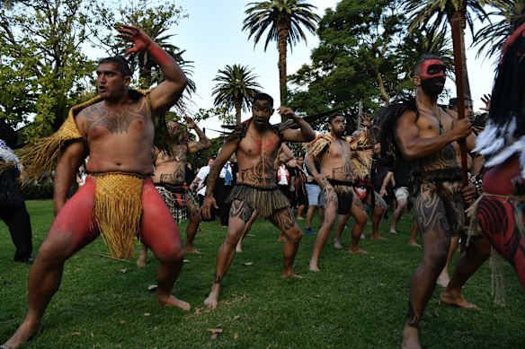 Indigenous Australian and New Zealanders coming together in Redfern Park to commemorate their contribution to war time, on ANZAC Day.