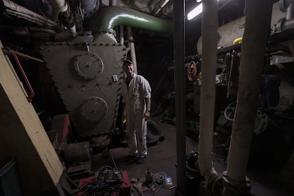 Engineer Graeme Curran in the engine room of the South Steyne, one of Australia's most prized vessels.