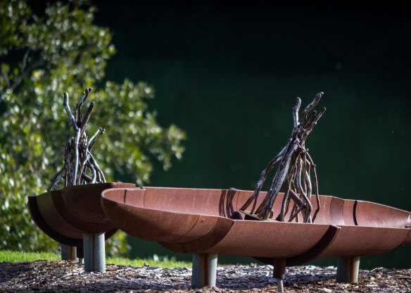 The Firesticks memorial canoes contain stainless-steel firesticks that light up at night.