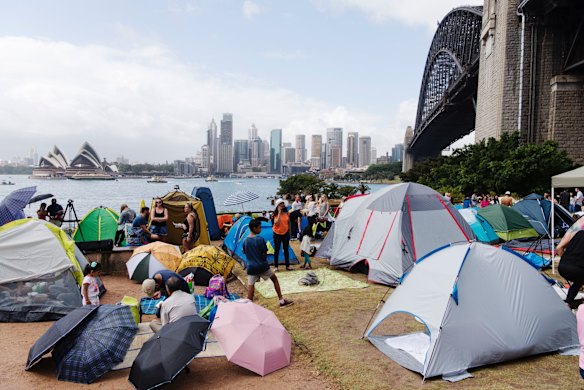 People stake their claim early in the day at Milsons Point.