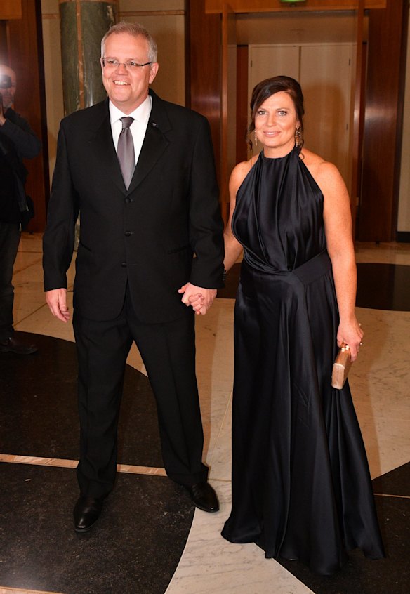 Prime Minister Scott Morrison and wife Jenny arrive for the annual Mid Winter Ball at Parliament House in Canberra, Wednesday, September 12, 2018.