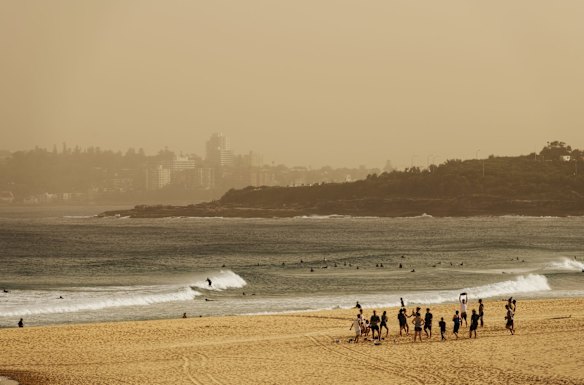 A dusty haze seen over North Curl Curl beach.