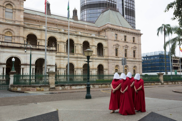 Women wear Handmaid's Tale costumes in Brisbane on November 19, 2017.