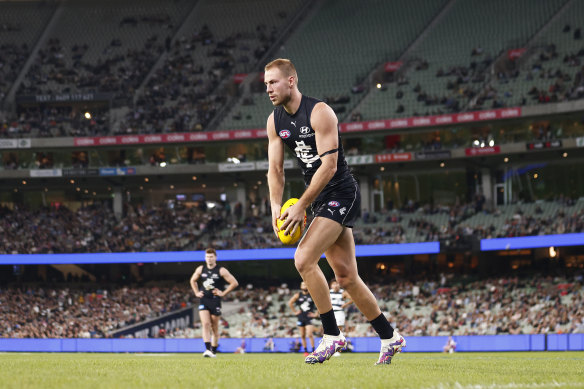 Kicking up a storm: Harry McKay’s goalkicking approach has become a point of debate in a season where the Blues have underachieved.