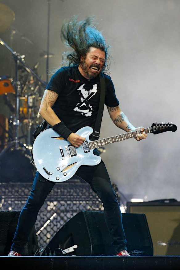 Dave Grohl of Foo Fighters performs onstage at GMHBA Stadium in Geelong during the US rock band's only Australian show.