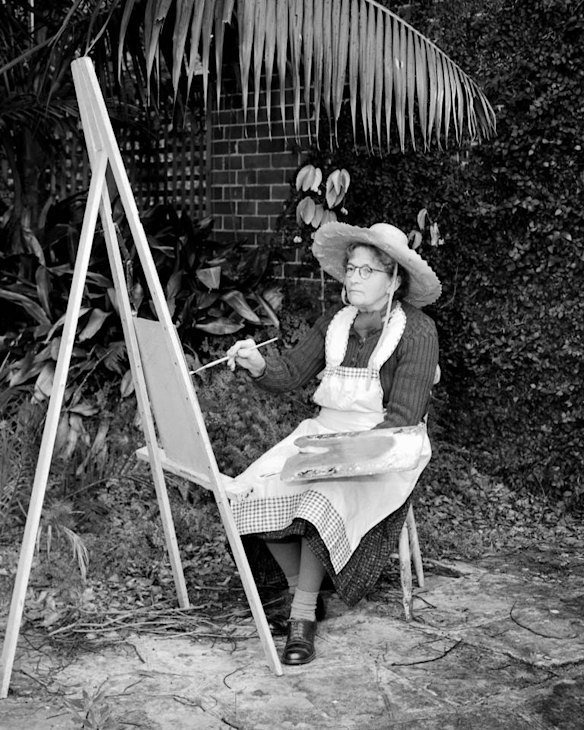 Grace Cossington Smith working in her Turramurra garden in 1958.
