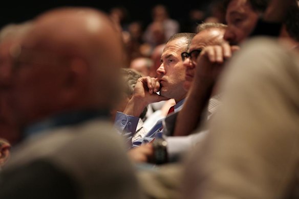 Qantas shareholders during  the Qantas AGM at the Sir John Clancy Auditorium, University of NSW, Kensington, Sydney. 28th October, 2011. Photo by Kate Geraghty