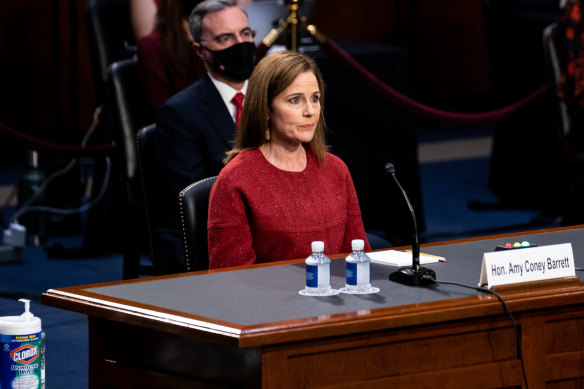 Amy Coney Barrett, US President Donald Trump's nominee for the US Supreme Court, speaks during a Senate Judiciary Committee confirmation hearing.