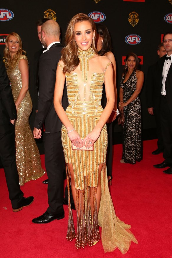 Rebecca Judd arrives at the 2015 Brownlow Medal at Crown Palladium on September 28, 2015 in Melbourne, Australia.  