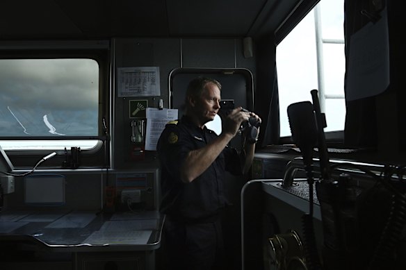 Rob Hillbrick, commanding officer of the Australian Border Force (ABF) Roebuck Bay patrol vessel off Saibai Island. Saibai Island is Australia's most Northern island and only 4km from PNG. The ABF has increased their presence in the area as a part of Operation Overarch that was designed to protect the Torres Strait protected zone.