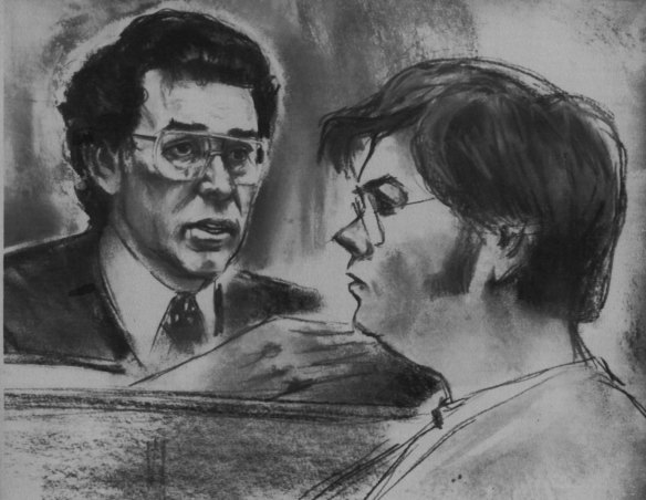 "An artist's drawing in a New York court room of Mark David Chapman, who is charged with the murder of John Lennon. December 11, 1980. "