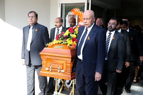 Myuran Sukumaran's casket leaves the Church after his funeral.