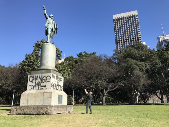 Statues of Captain Cook, including this one in Sydney's Hyde Park, were targeted by protesters.