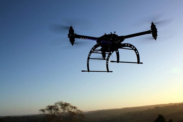 A flying drone in action.